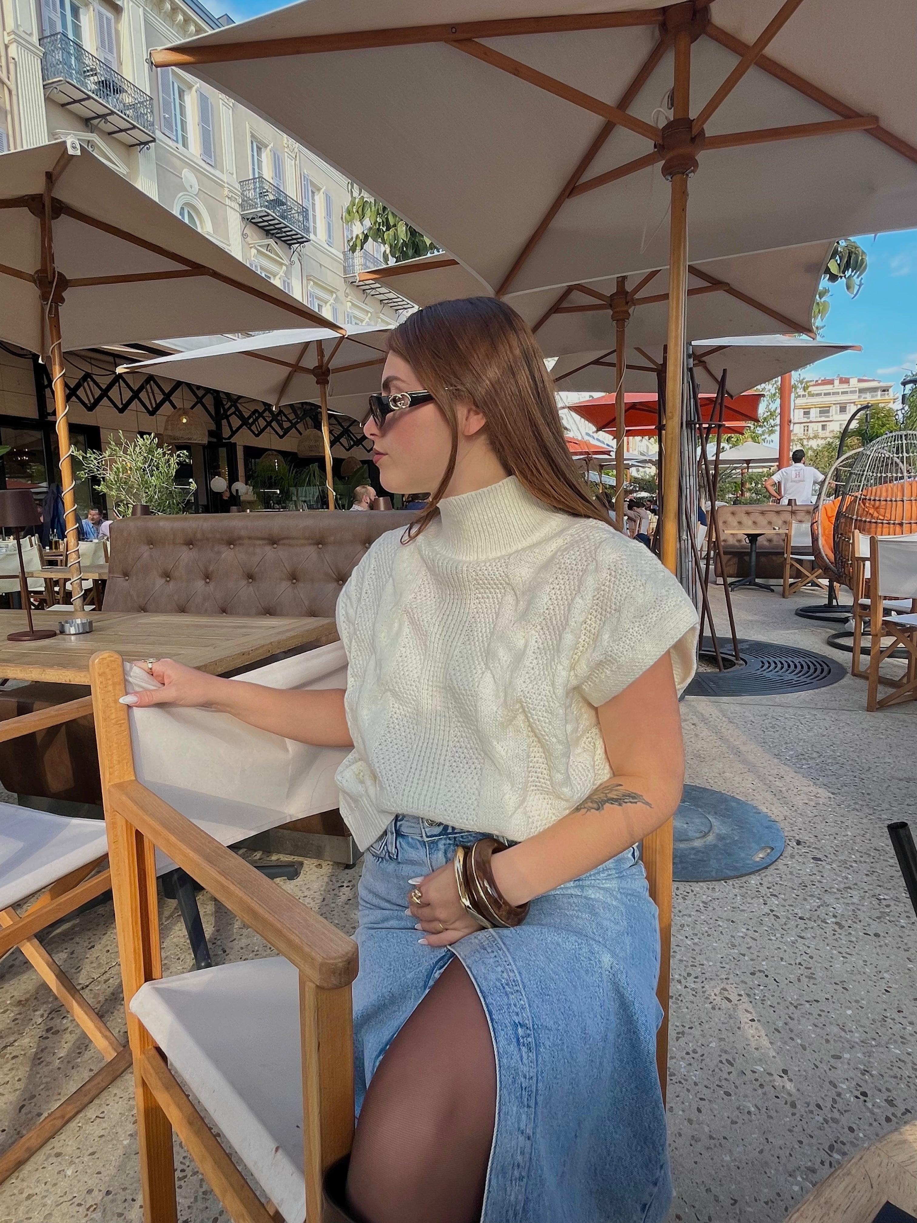 Pull sans manches crème